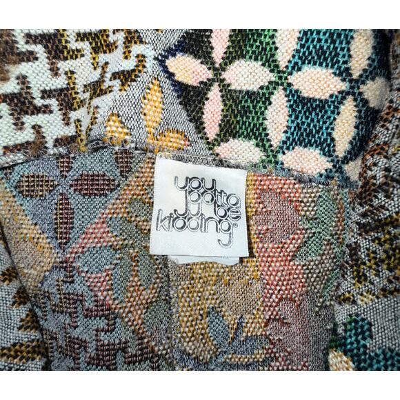 Vintage Patchwork Tapestry Jacket Women's Sz L Woven Pattern Folk Boho Earthy - Picture 3 of 4